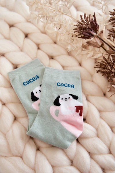 Lustige Hundesocken für Damen in einer Tasse grüne