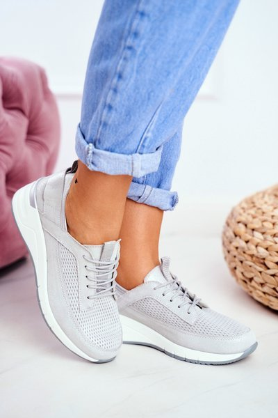 Chaussures de sport pour femmes en cuir argenté Love Me