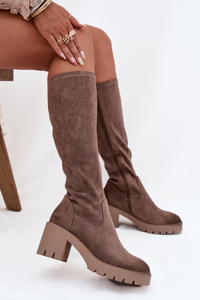 Bottes avant du genou en daim écologique Vinceza 58332 beige foncé