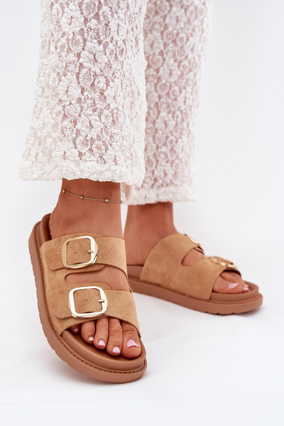 Sandales Pour Femmes Sur Plateforme Avec Boucles Dorées Camel Verena