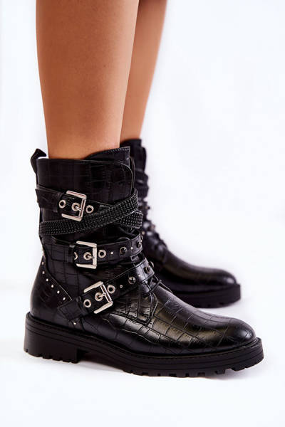 Bottes Chaudes Pour Femmes Avec Bandes Serpent Noir Lamberta