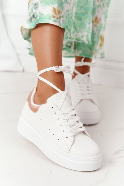 Sport Plattform Turnschuhe Schuhe Weiß und Gold Shine Bright
