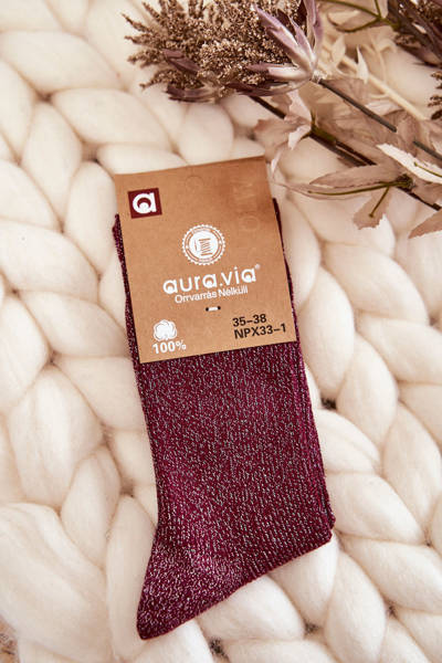 Damensocken mit glänzendem Faden Kastanienbraun