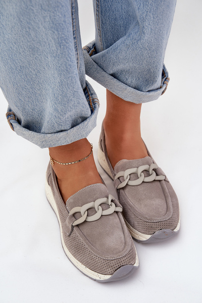 Suede loafers on platform with chain D&A TW552 gray