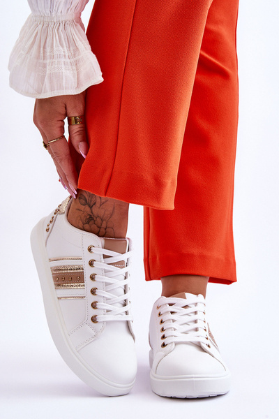 Damen-Sneakers aus Leder mit Nieten Weiß und Gold Dory