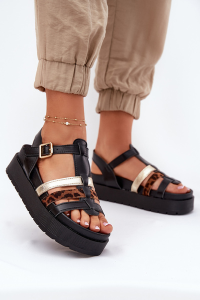 Damen Sandalen Mit Riemen Auf Plattform Schwarz Gallari