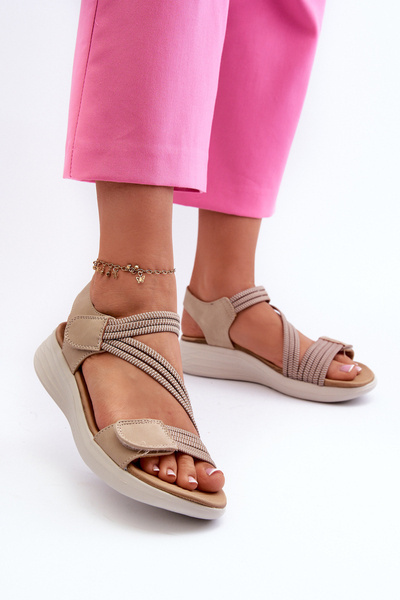Bequeme Damensandalen mit Klettverschluss Beige Eladora