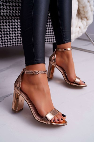 Moteriški sandalai su „stiletto“ rausvos spalvos aukso spalvos Huran