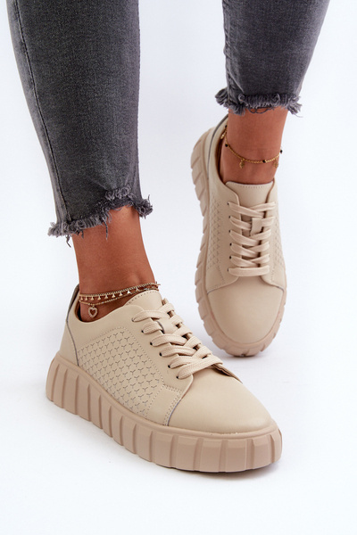 Damen Leder Plateau Sneakers Beige Eselmarie
