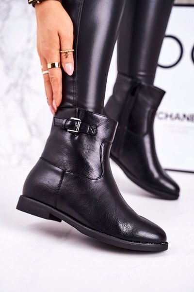 Gepolsterte Damen-Schnallenstiefel Schwarz Halfway