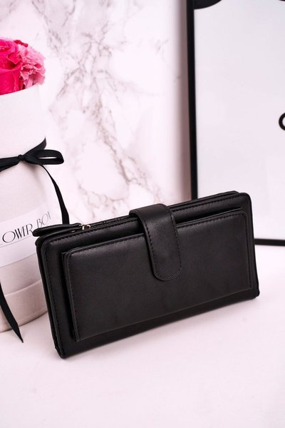Grand Portefeuille Femme Avec Espace Supplémentaire Pour Cartes Noir