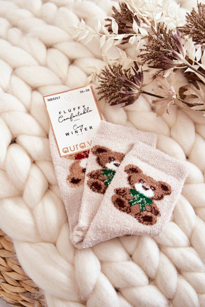 Női puha meleg zokni Teddy Bears Bézs