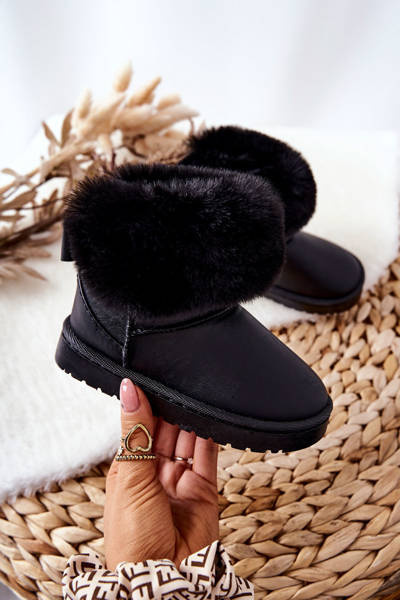 Cizme de piele pentru copii cu madie neagră din fleece