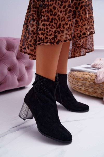 Damen Stiletto Stiefel mit Kristallen Schwarz Homesa