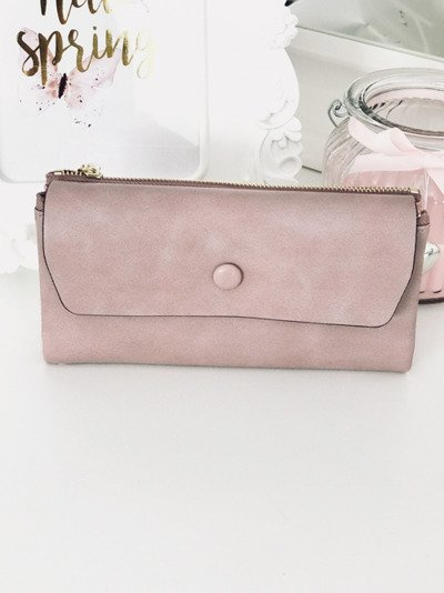 Grand Portefeuille Femme avec Porte-clés Coeur Rose Poudré