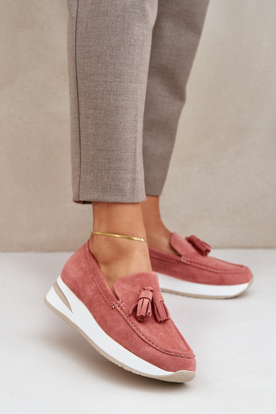 Mocassins Sur Un Petit Talon Éco Daim Rose Challavia
