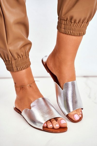 Tongs plates argentées Mimios pour femmes