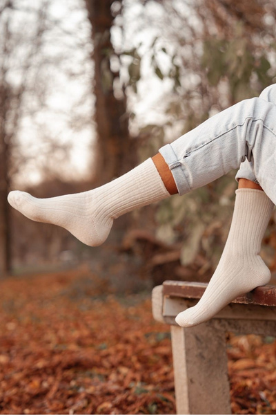 Damen Wollsocken Ecru