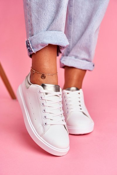 Chaussures blanches sportives pour femmes avec talon argenté Milly