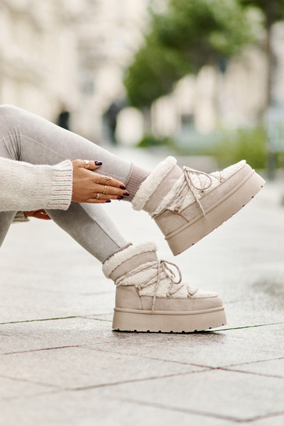 Schnee Boots Mit Schnürung Auf Plattform Beige Izathiel