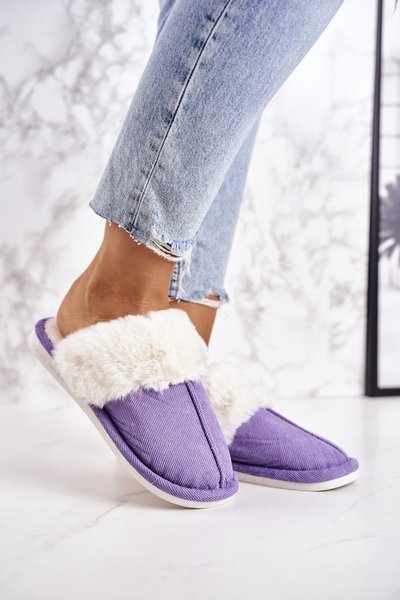 Pelzige Flip Flops für Frauen Lila Homely