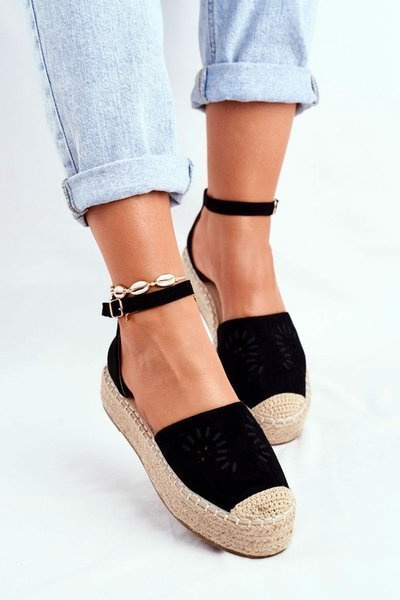 Damen Plateau Flaxen Schwarz Espadrilles Palermo