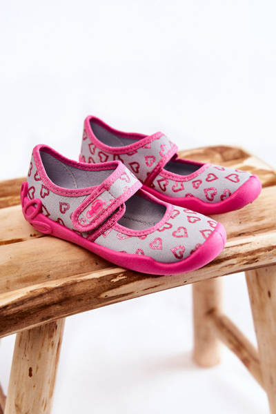 Kinder Hausschuhe Ballerina Herzen Befado 123X070 Grau-Rosa