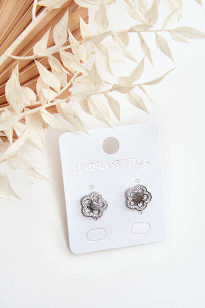 Boucles D'oreilles Fleur Avec Zircon Cubique Argent