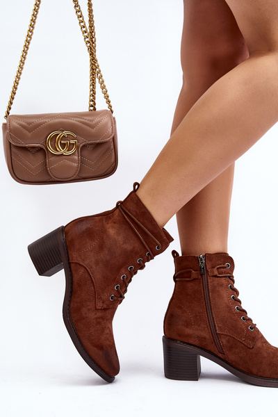 Bottines à Lacets à Talon Bas pour Femme Marron Serellia