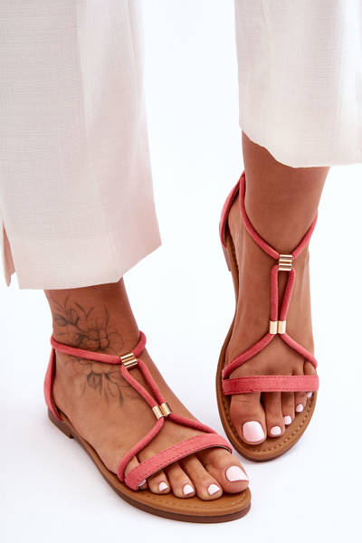 Damen Flache Sandalen Mit Reißverschluss Korallen Jullie