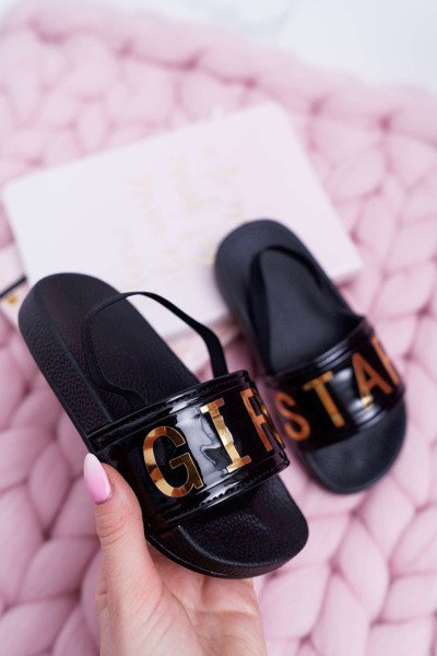 Children's Flip Flops Gold Inscription Girl Star Black Bambi