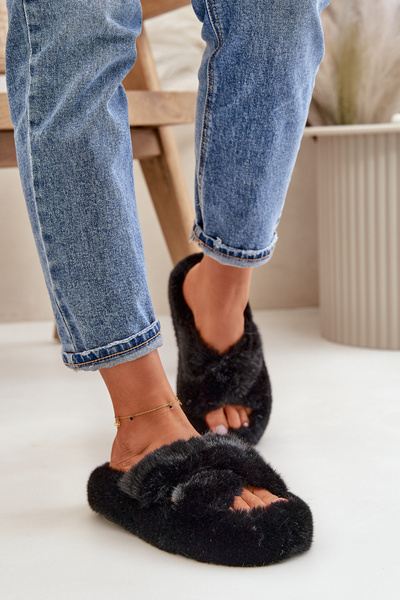 Chaussons Fourrure Femme Sur Semelle Épaisse Noir Lavitera