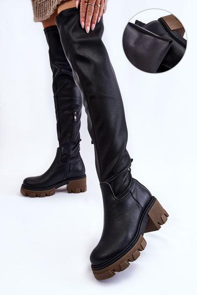 Bottes en cuir à la mode pour femmes au-dessus du genou noir Venise