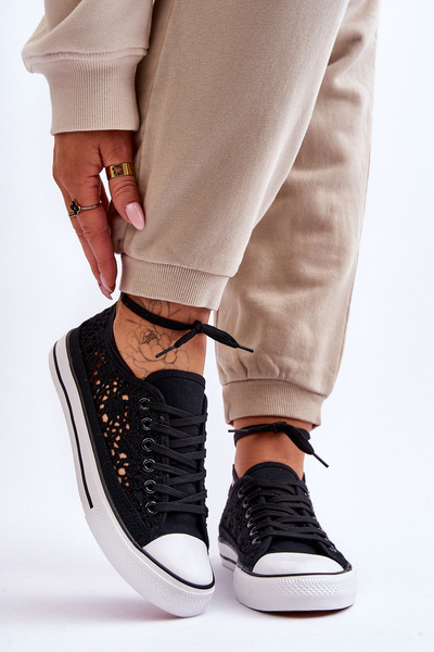 Women's Lace Textile Sneakers Black Fergo