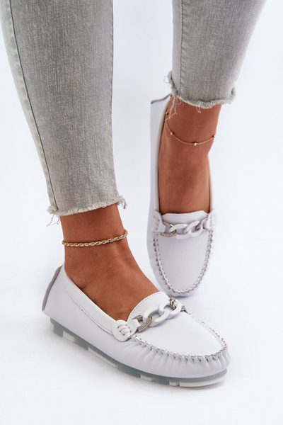 Mocasini Din Piele Albi Cu lant S.Barski LR339