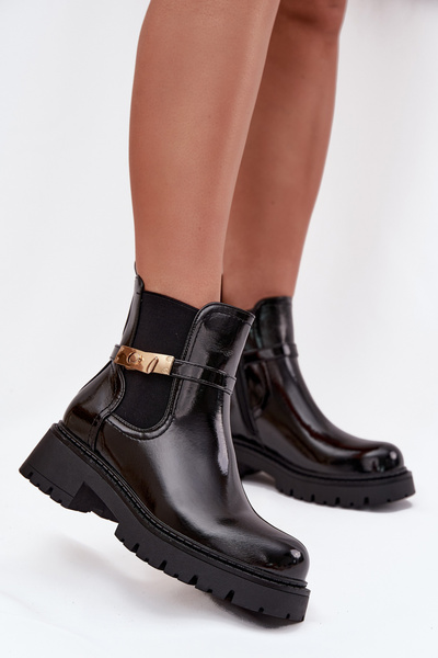 Lackierte Stiefeletten gefüttert mit dekorativem Band schwarze Vivessa