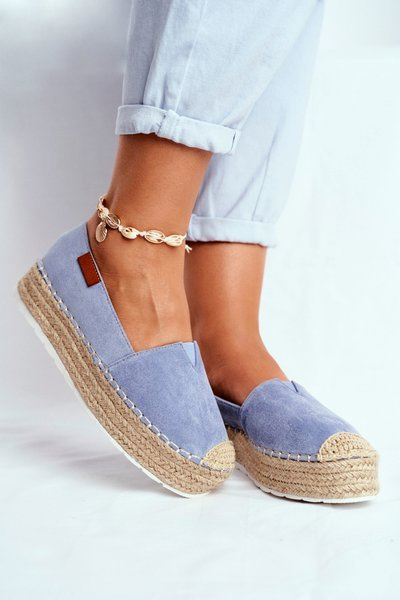 Platforma pentru femei espadrilles lenjerie albastră la playa