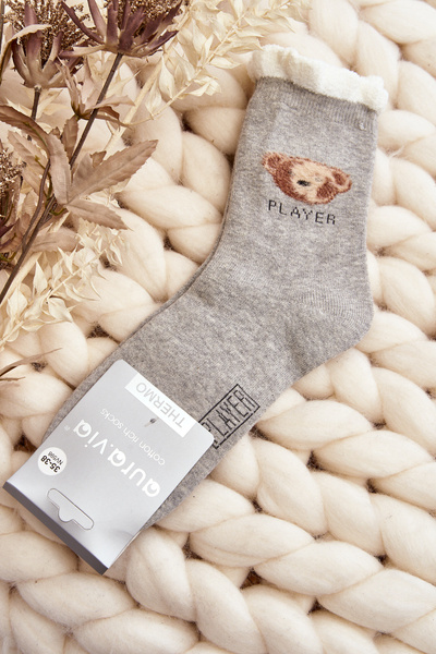 Chaussettes Épaisses En Coton Avec Ours Gris Clair