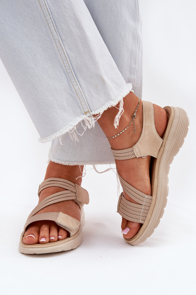 Sandale Comode cu Velcro Bej Eladora