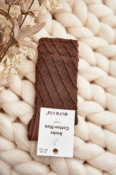 Chaussettes Pour Femmes Avec Gaufrage Décoratif Marron