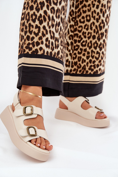 Sandales Femmes Sur Plateforme Et Wedge Avec Boucles Beiges Genorre