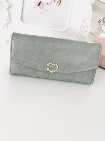Grand portefeuille gris pour femme avec coeur