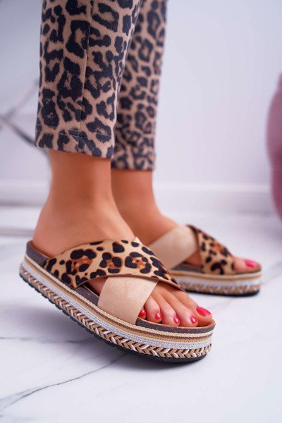 Tongs à plateforme pour femmes Camel Léopard Greta