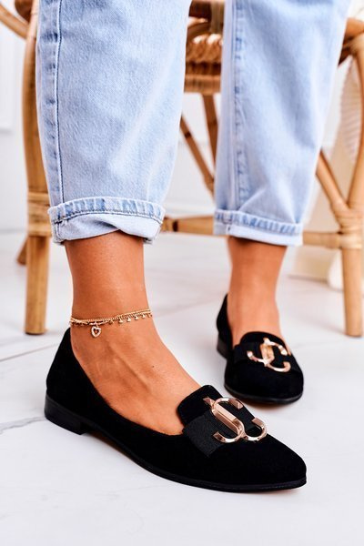 Women's Suede Moccasins Ballerinas Black Mary-Jane