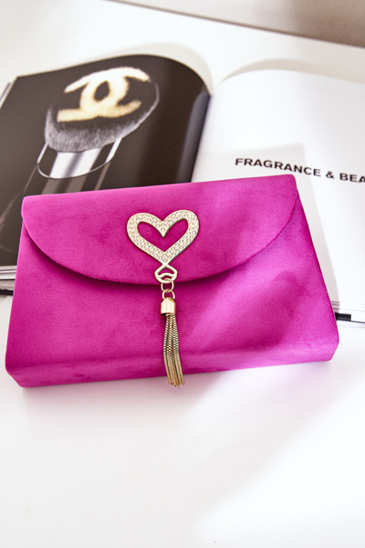 Clutch Bag With Decorative Heart Eco Suede Fuchsia Evilinas