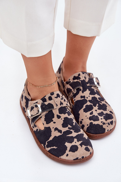Suede Pusbatiai Barefoot Moterims Su Sagtimi Patches Zazoo N1261 Rudas-Bežinis