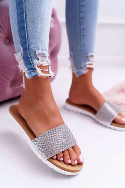 Lu Boo Women's Silver Flip Flops With Sequins Goodies