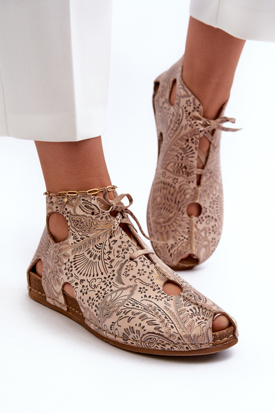 Raštuoti odiniai batai Maciejka 03426-02 Smėlio spalvos