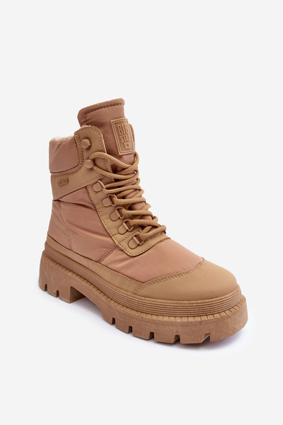 Warme Trapper-Stiefel für Damen mit Plateau und flachem Absatz Big Star MM274340 Beige