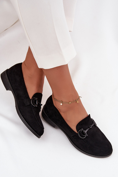 Mocassins Femmes Avec Détail Décoratif Éco Suède Noir Ambria
